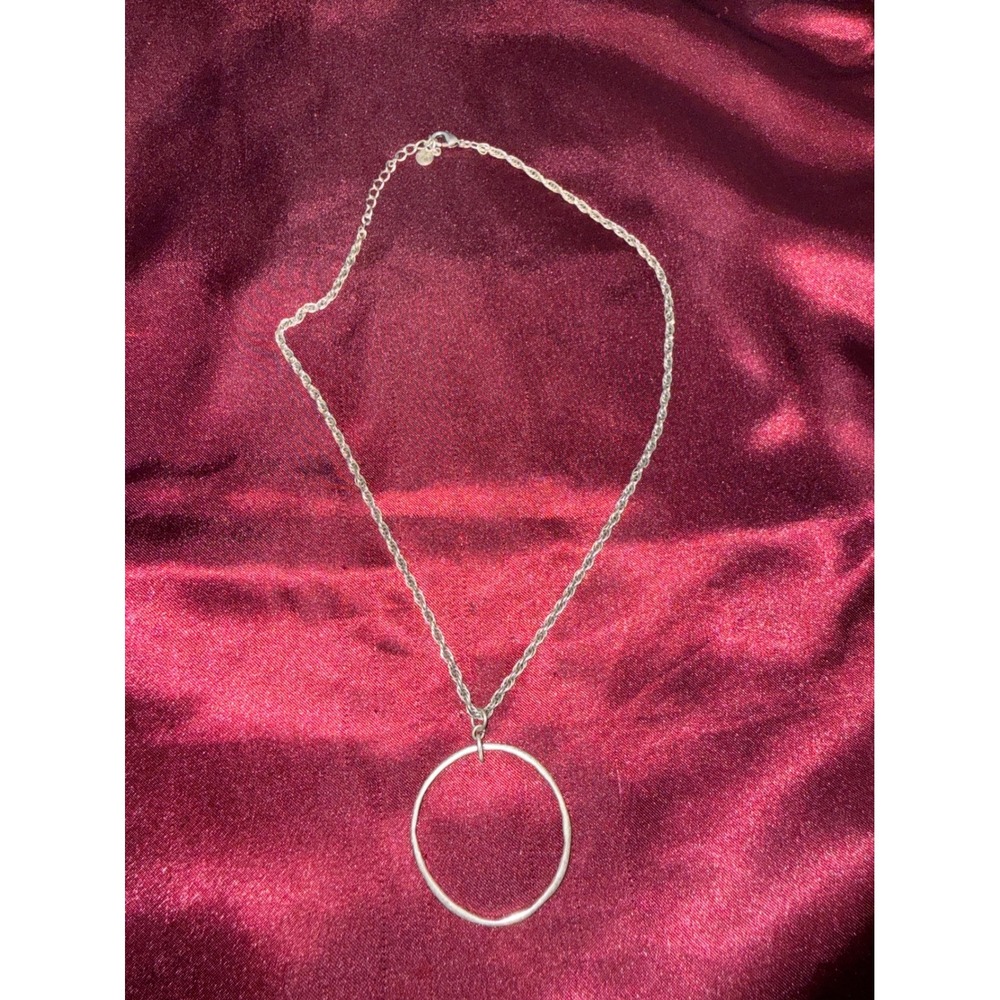 Silver Tone Open Circle Pendant Rope Chain Necklace Minimalist Geometric Jewelry